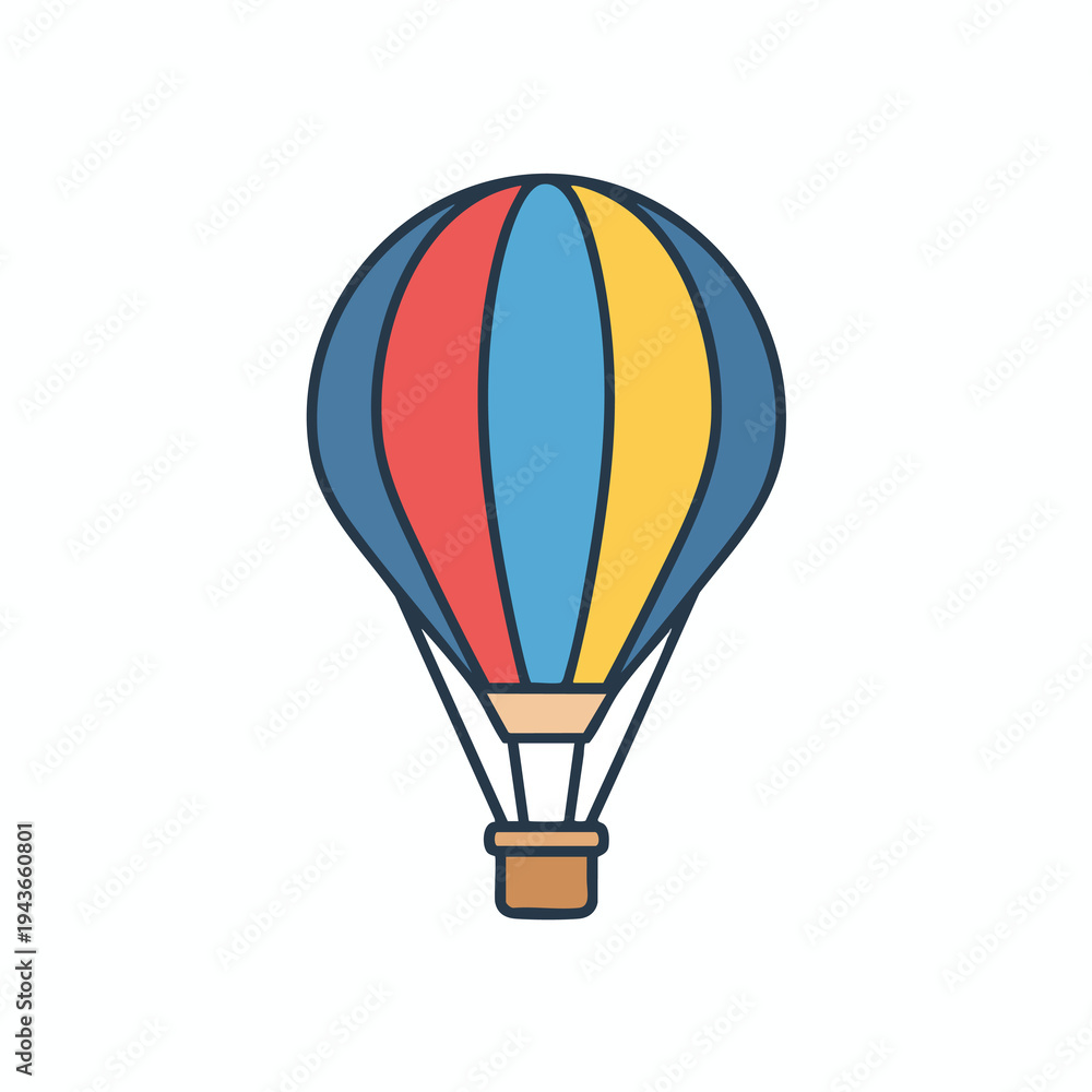 Fototapeta premium A colorful hot air balloon with red, blue, and yellow panels and a basket