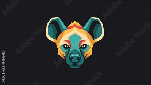Stylized Hyena Head Portrait Vibrant Colors Dark Background.