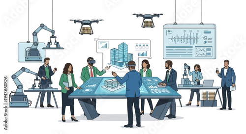 Team Collaborating on Futuristic Technology Project.