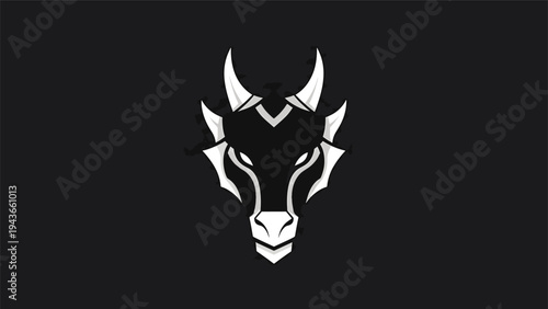 Stylized White Dragon Head Emblem on Black Background.