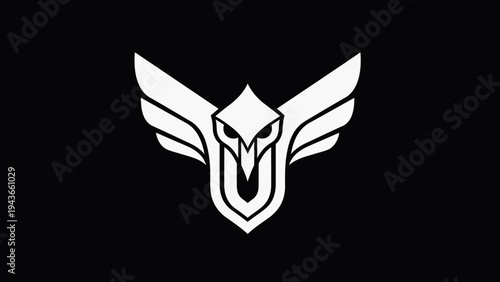 Stylized White Eagle Emblem on Black Background.