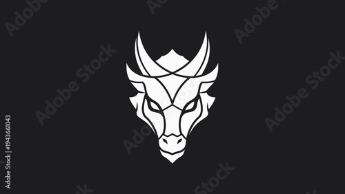 Stylized White Dragon Head Emblem on Black Background.