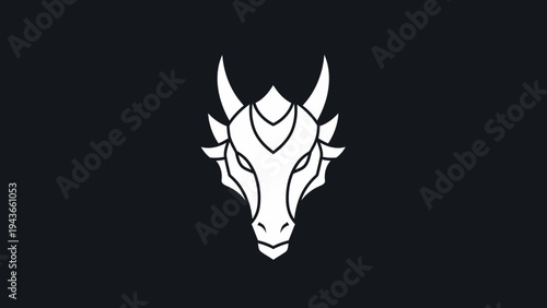 Stylized White Dragon Head Emblem on Dark Background.