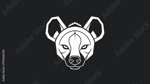 Stylized White Hyena Head Emblem on Black Background.