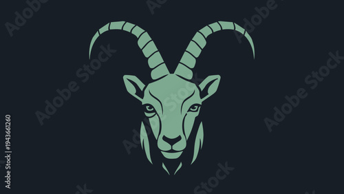 Stylized illustration of a goat head with prominent horns.