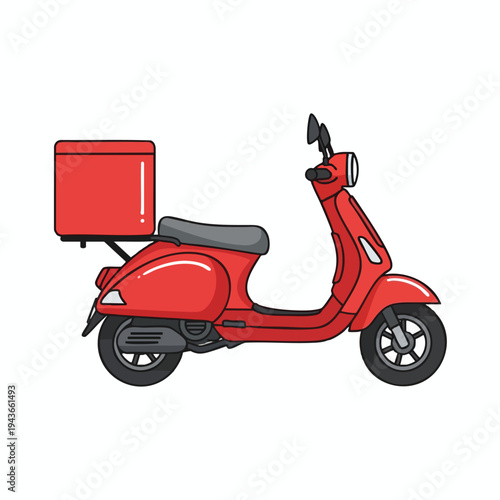 Red delivery scooter with insulated cargo box, side view