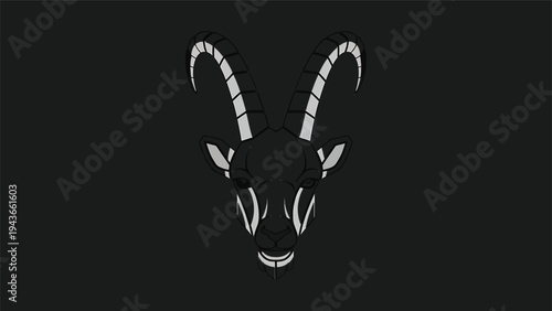 Stylized illustration of a goat head with prominent horns.