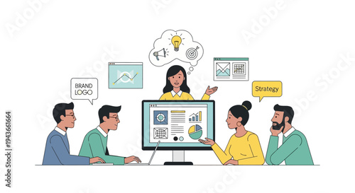 Team collaborating on a digital marketing strategy presentation.