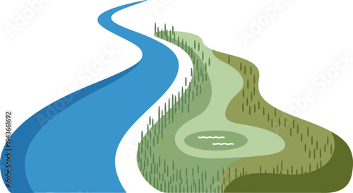 golf course with river and green.