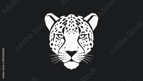Stylized White Leopard Face on Black Background Vector Art.