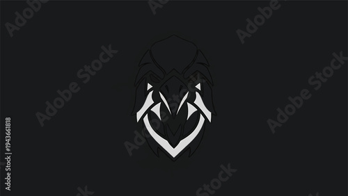 Stylized White Wolf Head Emblem on Black Background.