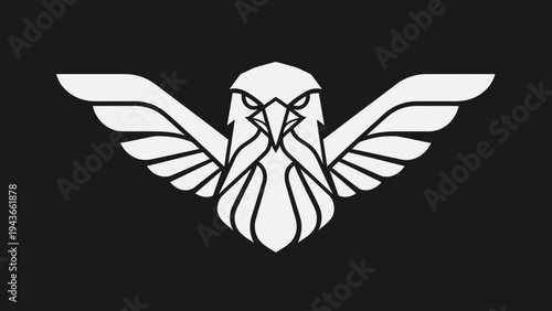 Stylized White Eagle Emblem with Wings Spread Wide.