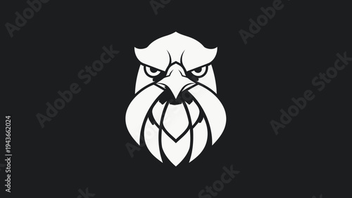Stylized White Eagle Head Emblem on Black Background.