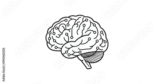 Stylized illustration of a human brain with circuit connections.