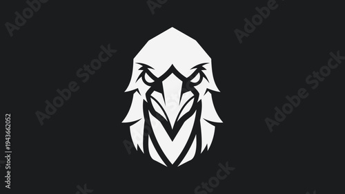 Stylized White Eagle Head Emblem on Black Background.