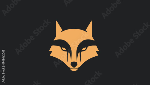 Stylized Orange Fox Head Logo Design on Dark Background.