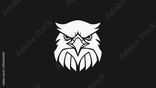 Stylized White Eagle Head Emblem on Black Background.