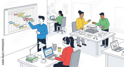 Team Collaborating on Project Management and Design.