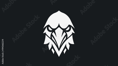 Stylized White Eagle Head Emblem on Black Background.