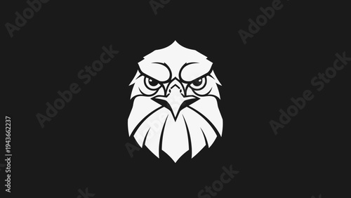 Stylized White Eagle Head Emblem on Black Background.