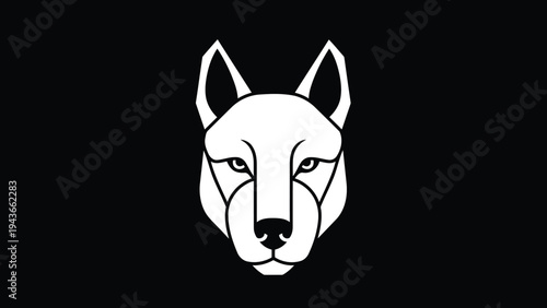 Stylized White Wolf Head Illustration on Black Background.