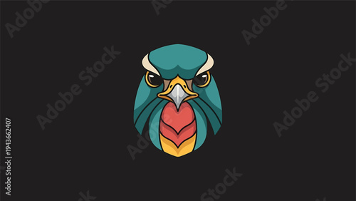Stylized Illustration of a Fierce Bird of Prey Head.