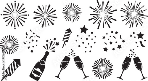 New Year's Eve Celebration Icons and Party Symbols Set