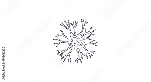 Stylized illustration of a neuron cell body with dendrites.