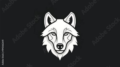 Stylized White Wolf Head Emblem on Black Background.