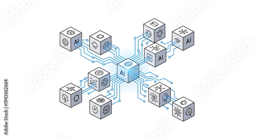 Artificial Intelligence Network Connecting and Analyzing Data with Advanced Technology Concepts