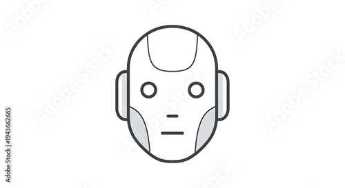 Sleek futuristic robot head icon in line art style, symbolizing artificial intelligence, machine learning, and cutting-edge technology for modern digital interfaces and smart systems