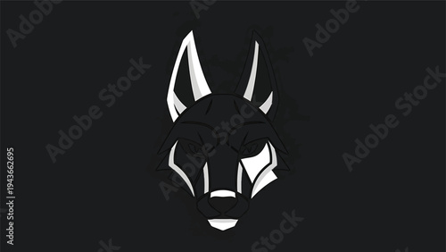 Stylized White Wolf Head Silhouette on Black Background.