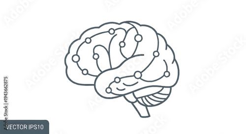 Stylized Outline of Human Brain with Neural Connections.