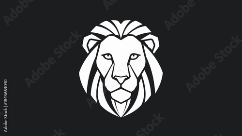 Stylized White Lion Head Emblem on Black Background.