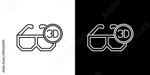 Modern linear pictogram of special glasses for 3D content, suitable for film, gaming, and digital entertainment
