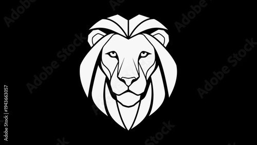 Stylized White Lion Head Emblem on Black Background.