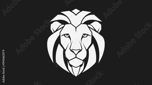 Stylized White Lion Head Emblem on Black Background.