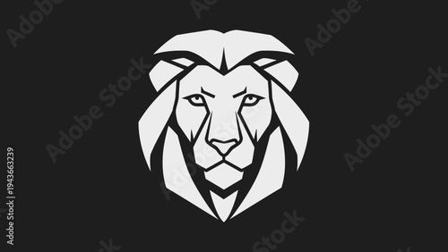 Stylized White Lion Head Logo on Black Background.