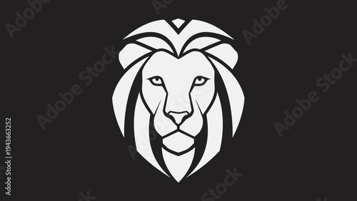 Stylized White Lion Head Logo on Black Background.