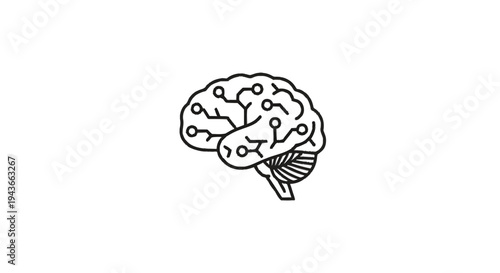 Stylized outline of a human brain with digital connections.