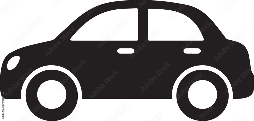 Fototapeta premium Simple illustration of a compact sedan car with four wheels and windows. Vector, illustration