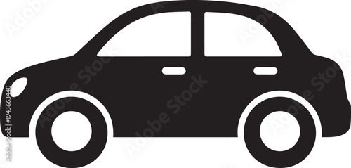Simple illustration of a compact sedan car with four wheels and windows. Vector, illustration