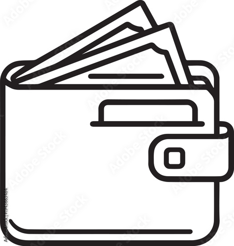 A wallet with a few banknotes sticking out from its top edge Vector, illustration