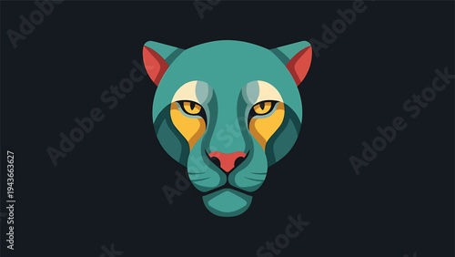 Stylized Teal Panther Head with Intense Yellow Eyes.