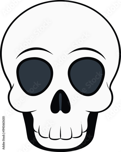 White skull with black hollow eyes and smiling teeth vector illustration EPS PNG file