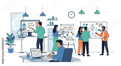 Team Collaboration and Brainstorming Session in Modern Office.