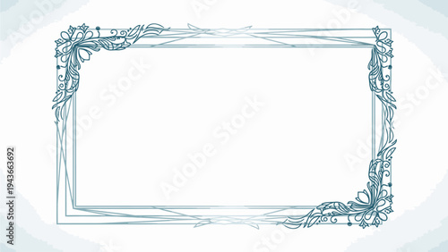 A blue floral frame with a white background and a subtle light blue border, featuring a delicate leaf design.