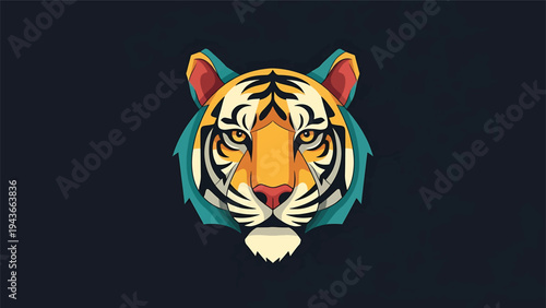 Stylized Tiger Face Geometric Design.