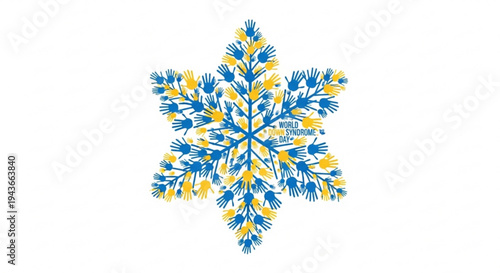 Vibrant blue and yellow snowflake design on white background winter weather icon frosty pattern