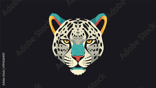 Stylized Jaguar Head with Vibrant Colors and Dark Background.